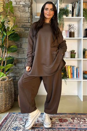 Scamp Raw Seam Funnel Neck Top Chocolate